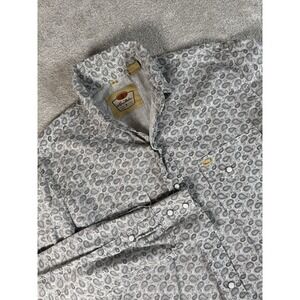 Larry Mahan Shirt Mens Med White Paisley‎ All Over  Pearl Snap Western Cowboy
